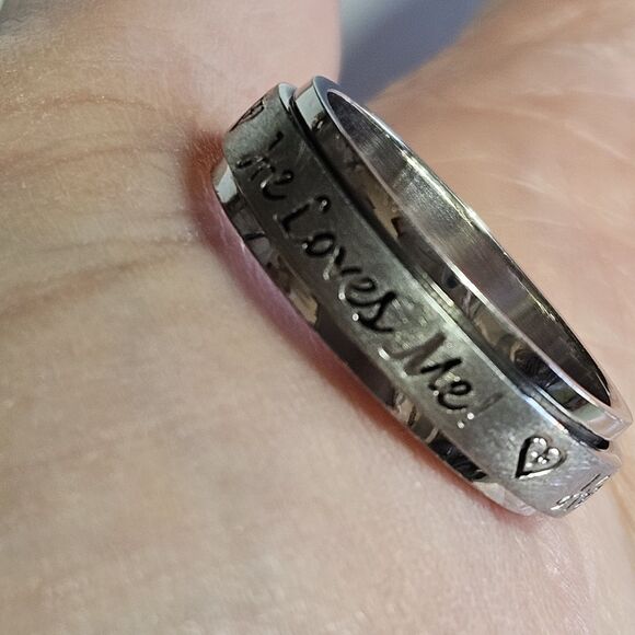 *Sale* He Loves Me Stainless Steel Spinner Ring Band Size 8 - Picture 3 of 15
